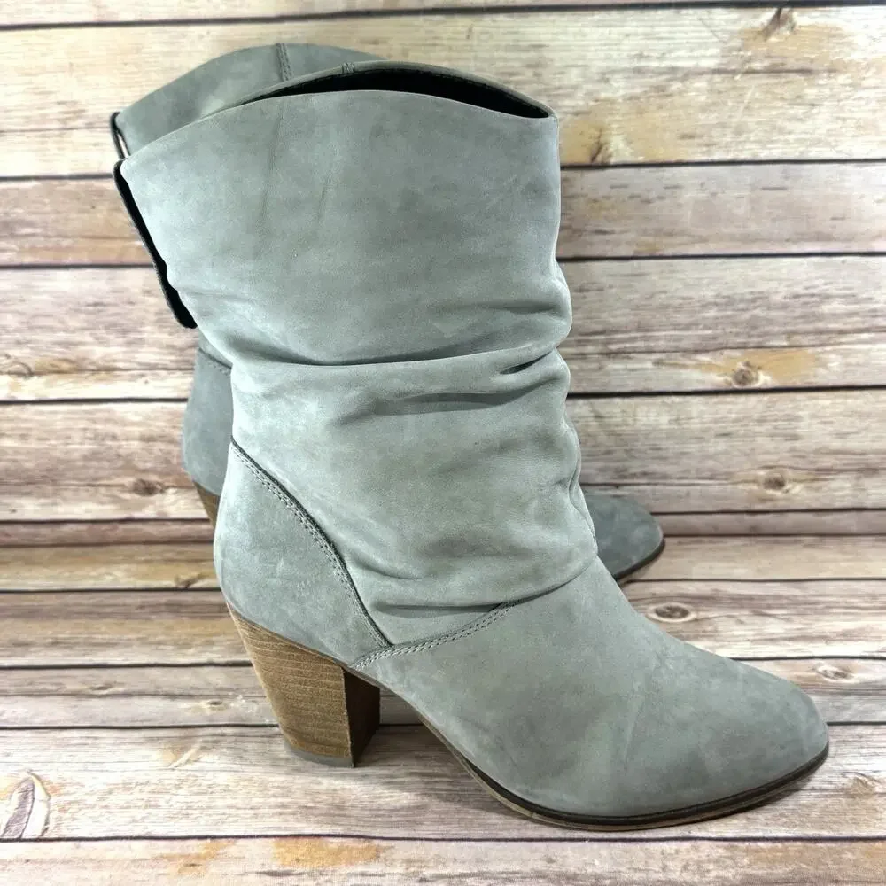 Aldo Womens Sage Green Soft Suede Stacked Heel Wood Stacked Heel Boots 10